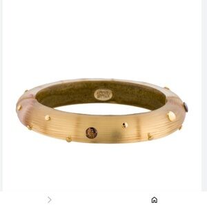 Alexis Bittar Rocky gold clear lucite bangle bracelet with silver & gold circles